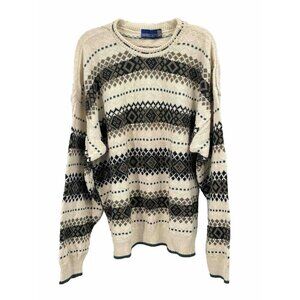 Vintage Prides Landing Sweater Cosby Coogi Style Grandpa Cotton White Brown Mens